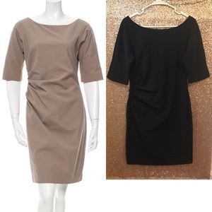 Lela Rose Navy Blue Textured Ruched Sheath Dress